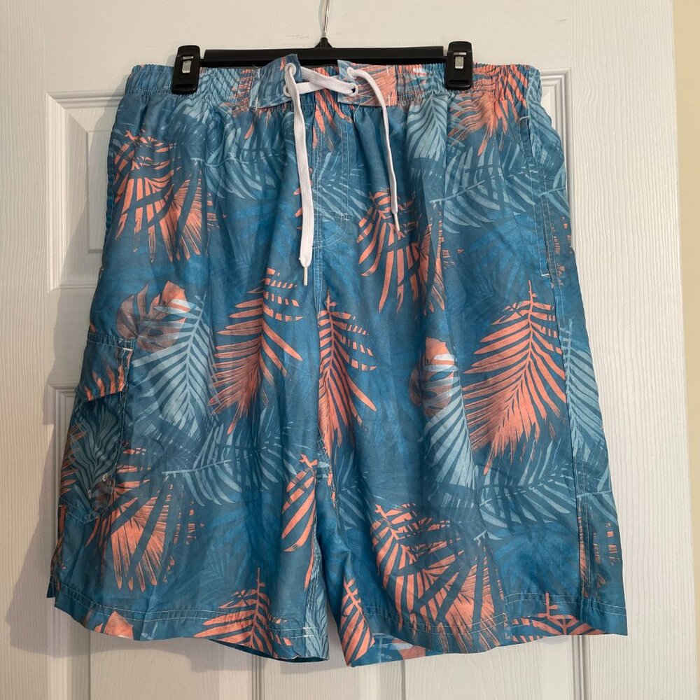 Mens Board/Swim Shorts, RS Surf, Aqua Tropical Design, Size XL, Excellent Shape